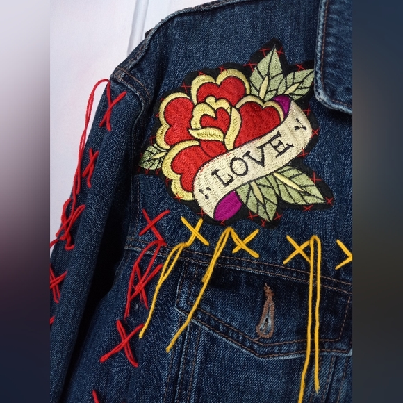 Tattoo Lover- custom rose flash tattoo/P@tD punk RAGE Jacket PRICE FIRM sold - Picture 3 of 3